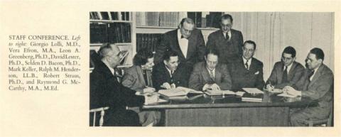 Photo of staff conference when Center was at Yale