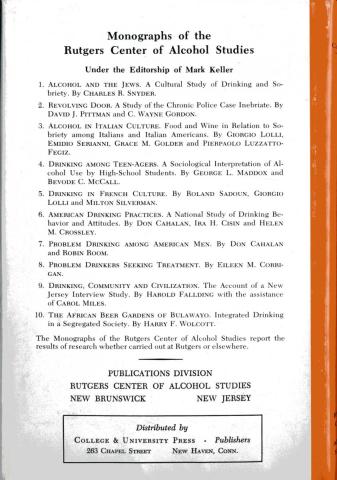 Back cover with list of series